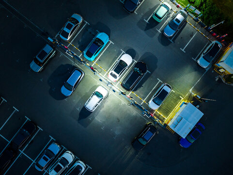  electric vehicles charging at night station
