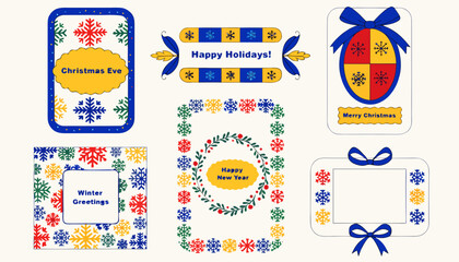 Festive holiday frames with snowflakes and greetings for winter season. © Sorna Moni