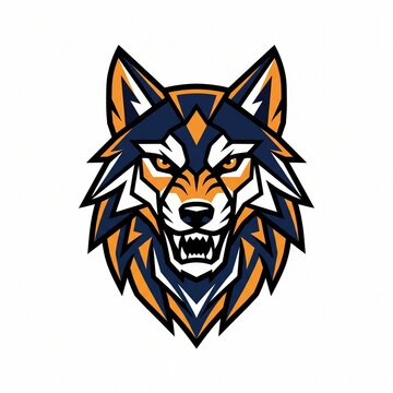 Fierce wolf head mascot logo with bold geometric orange lines