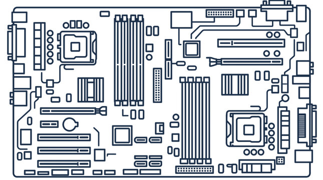 Computer Motherboard Schematic Diagram, Circuit Board Line Art