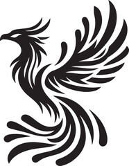 Fototapeta premium Stylized Phoenix Vector Illustration in Black Silhouette against White Background for Symbolic Concepts