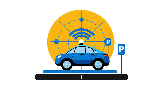 Autonomous car with smart parking radar system icon, isolated on transparent background.