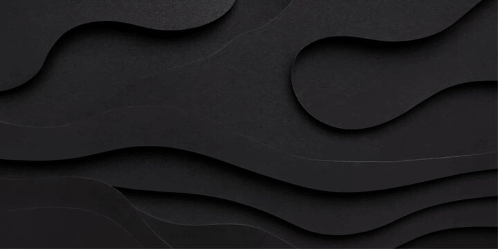 Paper cut layer abstract background with beautiful black organic shapes and modern fluid dark carving backdrop