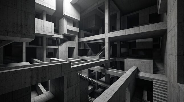 black and white building Abstract architectural labyrinth 