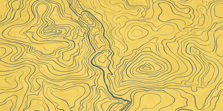 Topographic map lines pattern in yellow with topographic elevation geography cartography abstract background navigation geometric minimalist topography orientation physical topological