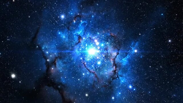 Mesmerizing blue nebula in deep space with vibrant stellar clusters, stars, and cosmic wonder, with a black background