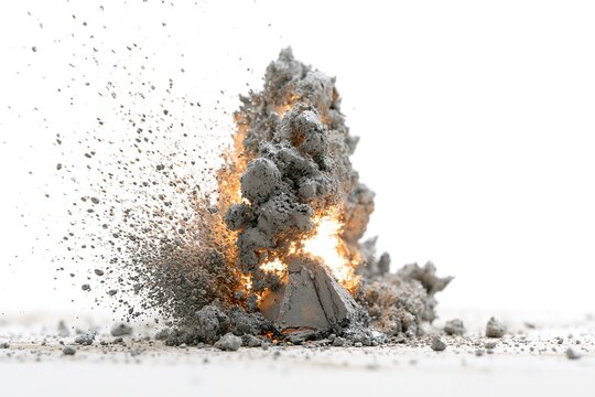 Concrete Block Exploding in Air, Dust Rising