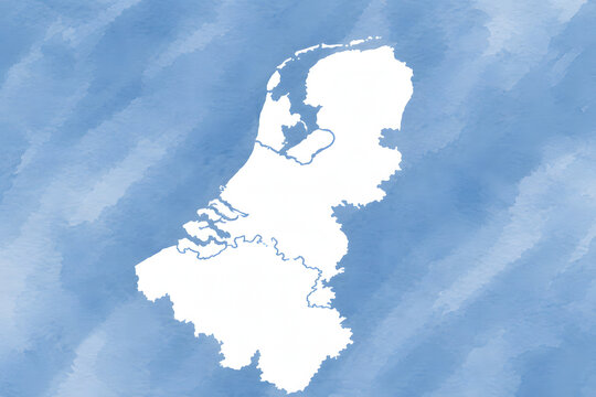 Benelux Map with Country Borders on Blue Background