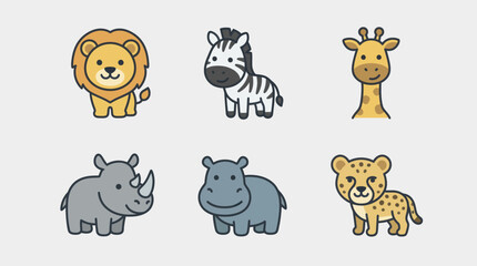 Cute cartoon safari animals collection © Haji