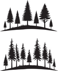 Pine forest silhouettes on hills during daytime vector illustration concept for nature and travel © Shahidul
