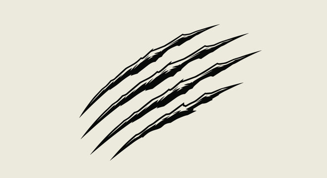 Sharp black claw scratch marks on a beige background, representing wild animal attacks, danger, and horror concepts.