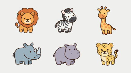 Cute cartoon safari animals collection © Haji