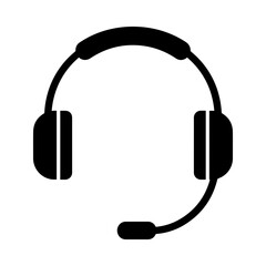 Black silhouette icon of customer support headset with microphone © sahajad hossen