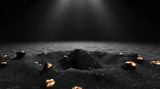 Transformation of fecal matter to a precious object in a dark, atmospheric setting, conceptual 3D animation