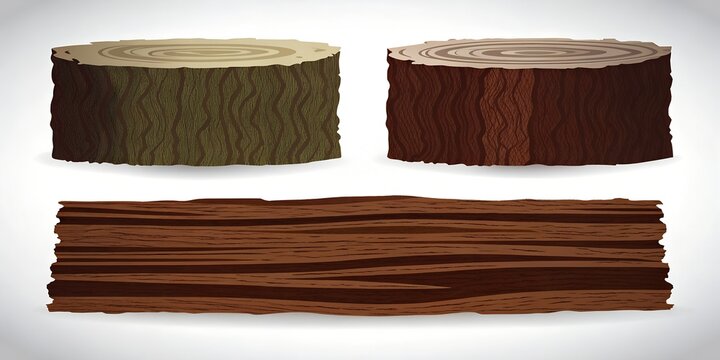 Walnut brown oak tree stump and horizontal timber plank vector background