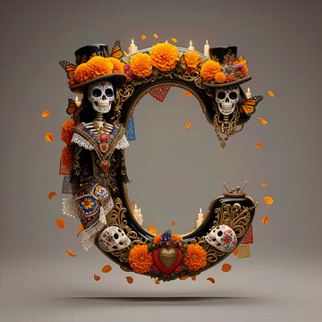  letra C, flores, cempasuchil, dia de muertos, altar de muertos, calaveritas, mexico, agua, catrinas, mariposa, marco, flor, arcen, vector, floral, decoraciones, hojas, designio, navida, corona, ilust