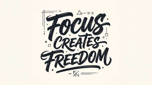 Inspirational quote, motivational phrase, Focus Creates Freedom, typography design, black text on beige background