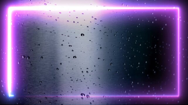Abstract water drop silver background with rectangle neon colors animate line backdrop. 4k