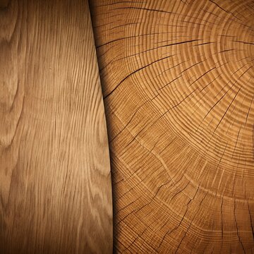 Natural brown wood log cross section with timber board