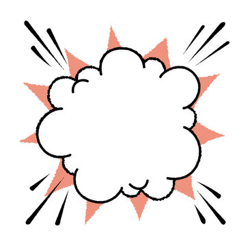 starburst comic frame speech bubble with cloud shape over coral burst and black motion lines. Outline speech bubble suitable for stickers, posters or comic dialogue layouts