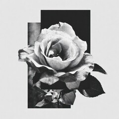 Obraz premium Monochrome rose illustration with geometric overlay