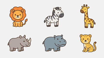 Cute cartoon safari animals set © Hansol