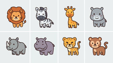 Cute cartoon safari animals set © Hansol