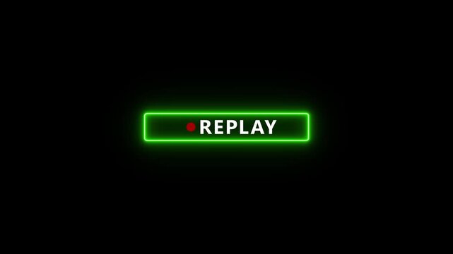 Green neon outlined rectangular frame with the white text REPLAY" positioned in the left corner. motion graphic of rectangle frame with replay concept.