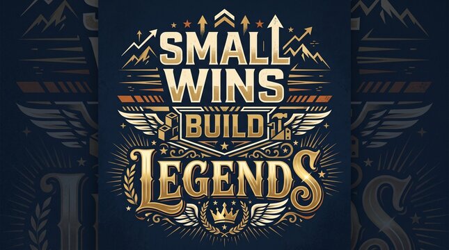 Motivational sports quote poster for team success. Inspirational gym banner with victory slogan and golden laurel wreath design.