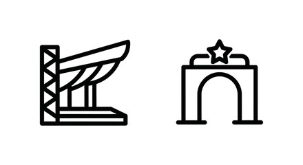 Obraz premium Side wing area and backstage entry zone outline icon set with backstage performance production monochrome industry entertainment location navigation management operation entrance