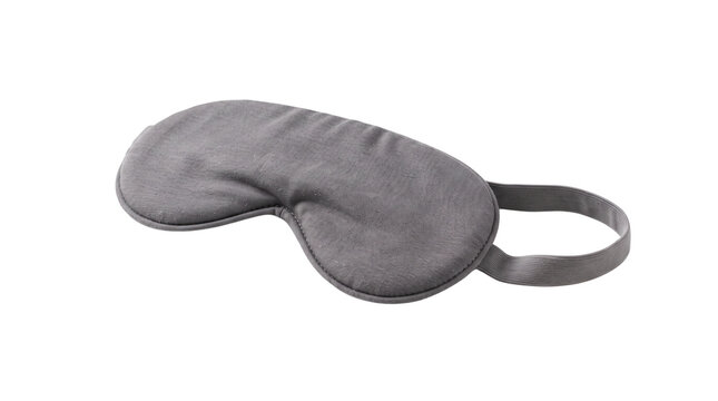 Grey silk sleep mask for travel and wellness, soft padded eye mask for deep sleep, comfortable satin blindfold for relaxation and insomnia relief isolated PNG with Transparent Background