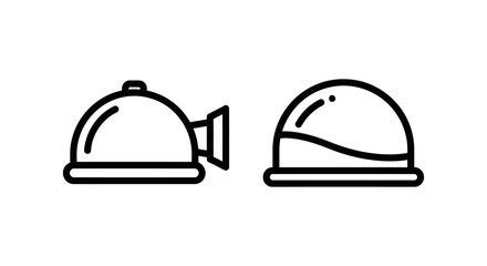 Fototapeta premium Restaurant food cloche serving cover icons with restaurant catering hospitality isolated culinary pictogram equipment utensils collection