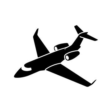 Private jet business aircraft side profile silhouette icon with aircraft
