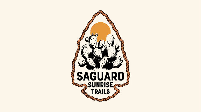 Saguaro sunrise trails. Desert adventure vintage print design for t shirt. Explore more. Wild west graphic.