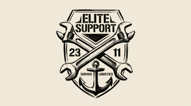 Elite support service. Industrial vintage design for t shirt print, poster, sticker. Mechanical logistics graphic. Nautical anchor.
