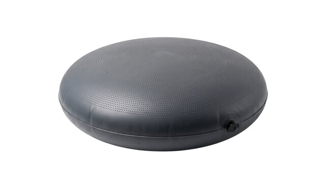 Inflatable black rubber pool cover pillow, durable vinyl winterizing air cushion for swimming pools, protective round ice equalizer pillow isolated PNG with Transparent Background