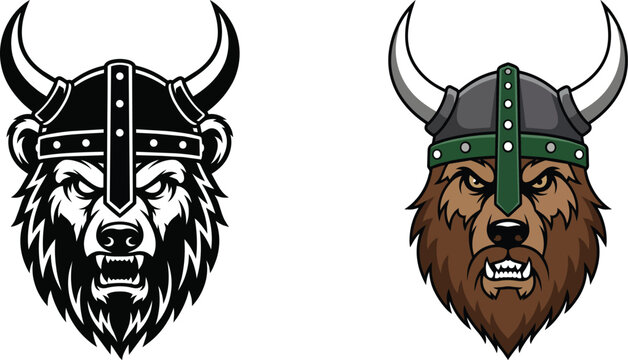Angry cartoon skull face with green glowing eyes and horns wearing headphones