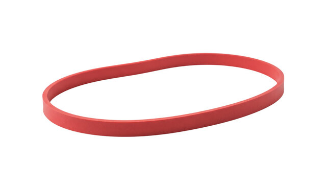 Red rubber band for office supplies, elastic stretchable loop for binding, flexible red latex band for stationery and packaging organization isolated PNG with Transparent Background