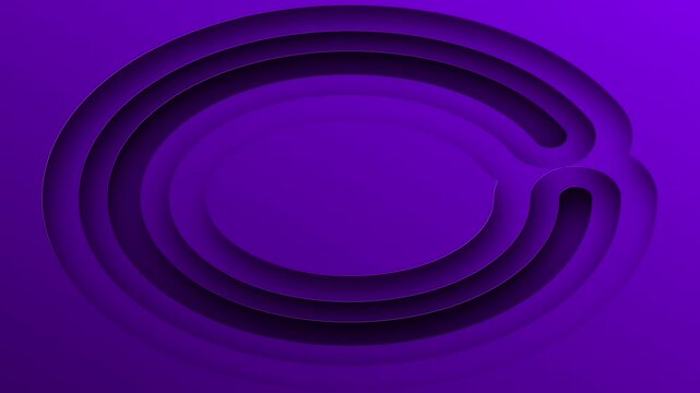Purple abstract background with a concentric oval shape in depth effect. Three dimensional layered lines forming circle frame. Minimalist geometric art motion