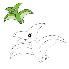 Cute Pterodactyl Trace and Color Worksheet for Kids Preschool Activity © Annalee