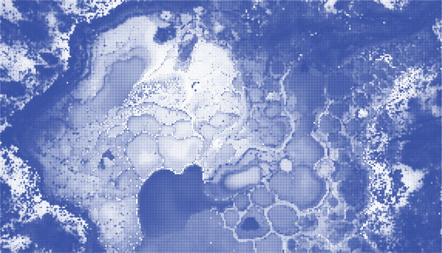 Blue and white abstract pixelated image with textured background and pattern