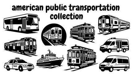 american public transportation featuring city buses subway trains streetcars commuter rail taxis ferries cable cars airport shuttles and passenger transit vehicles for united states mobility © Ethan
