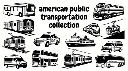 american public transportation featuring city buses subway trains streetcars commuter rail taxis ferries cable cars airport shuttles and passenger transit vehicles for united states mobility © Ethan