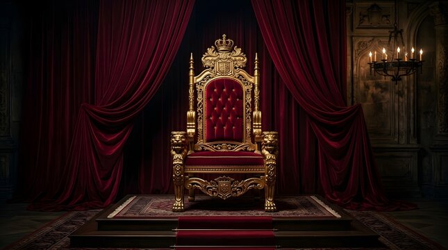 Golden royal throne in dark castle