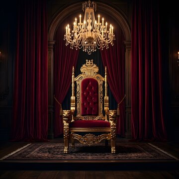 Golden throne with luxury chandelier