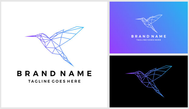 Polygonal hummingbird logo design vector template