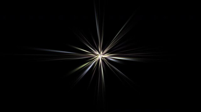 Loop center flickering golw optical lens flares star shine light animation art on black abstract background. Lighting lamp rays effect dynamic bright video footage 