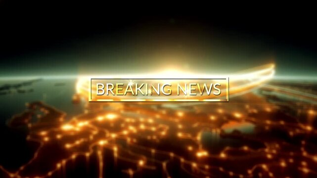 Breaking News word Cinematic Greeting Title Background Concept. 4K 3D Breaking News chrome text with world with flare light shine animation. 