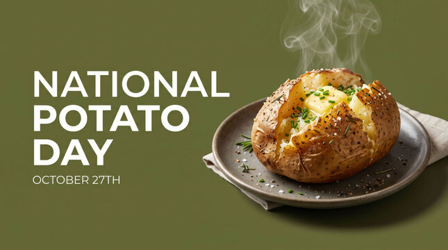 Baked potato with cheese on a plate for national potato day