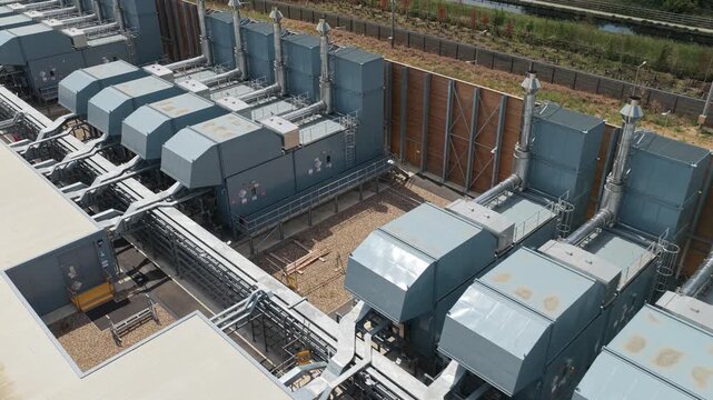 Industrial Cooling Systems at a Modern Data Center on a Sunny Day